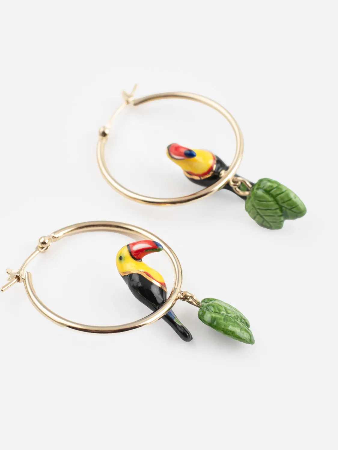 Nach Bijoux Créoles rondes toucan et feuilles boucles doreilles porcelaine