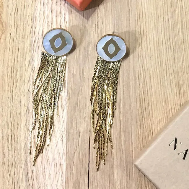 Nao de Paris Marhani boucles d'oreilles doré nacre 9,5cm