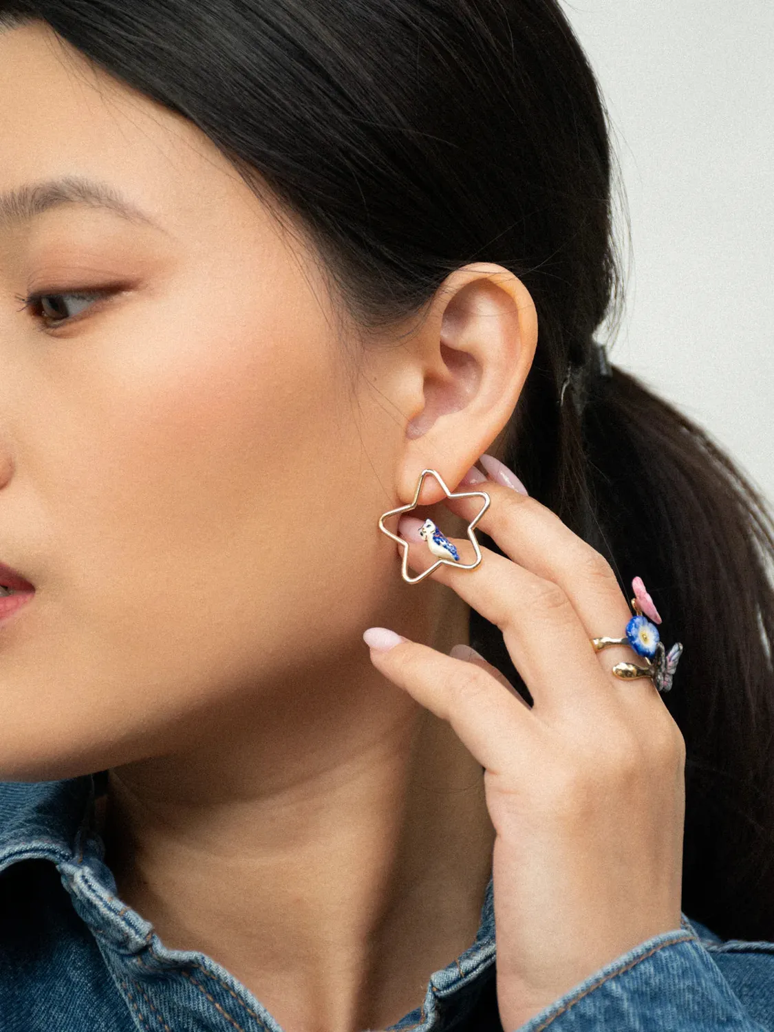 Nach Bijoux Chouette boucles d'oreilles étoiles bleu 3 cm
