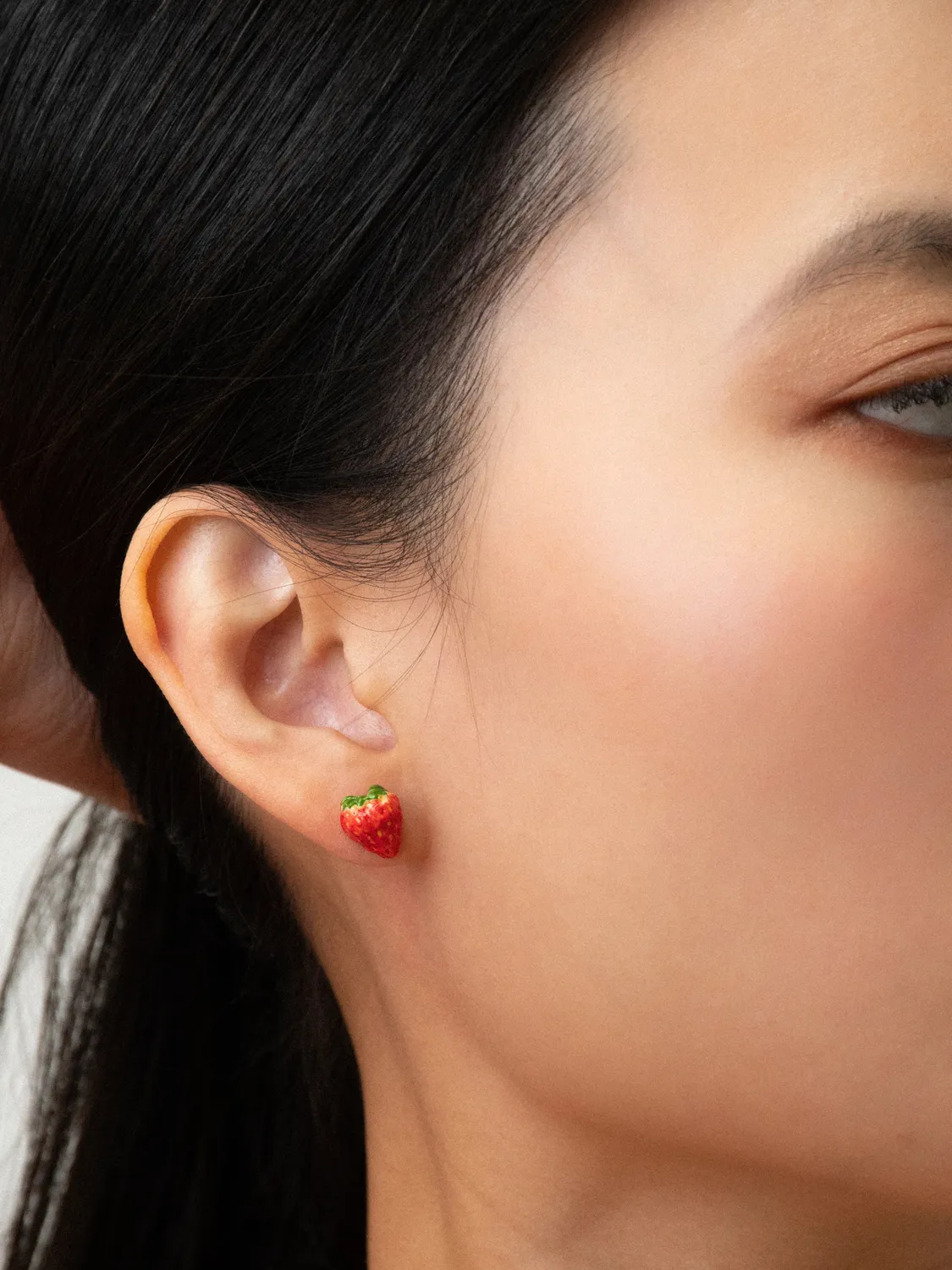 Nach Bijoux Puces fraise boucles doreilles porcelaine rouge