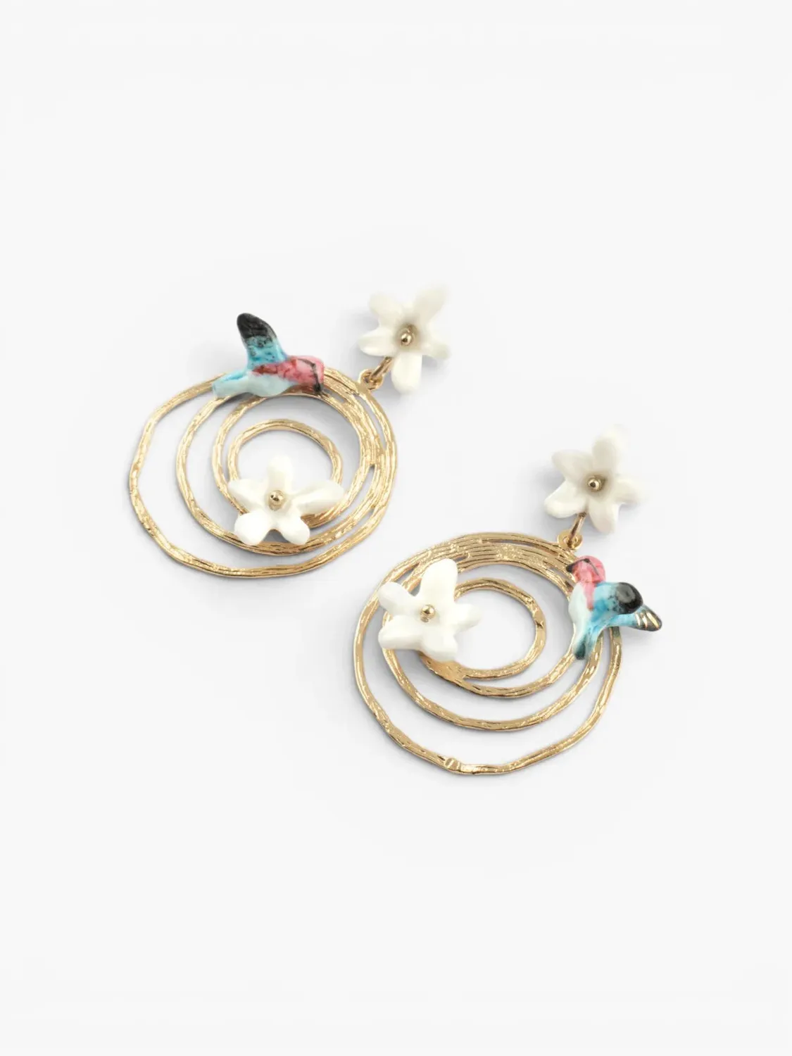Nach Bijoux Tourbillon Jasmin et Colibri boucles d'oreilles porcelaine