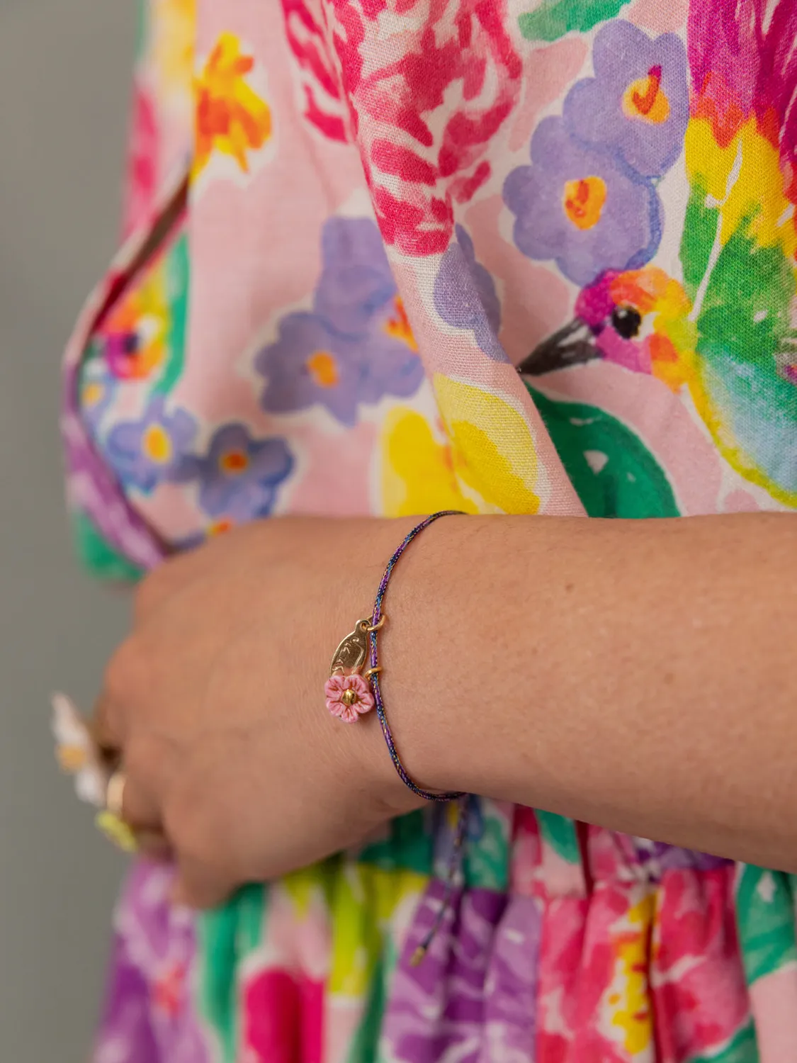Nach Bijoux fleur rose bracelet cordon rose porcelaine