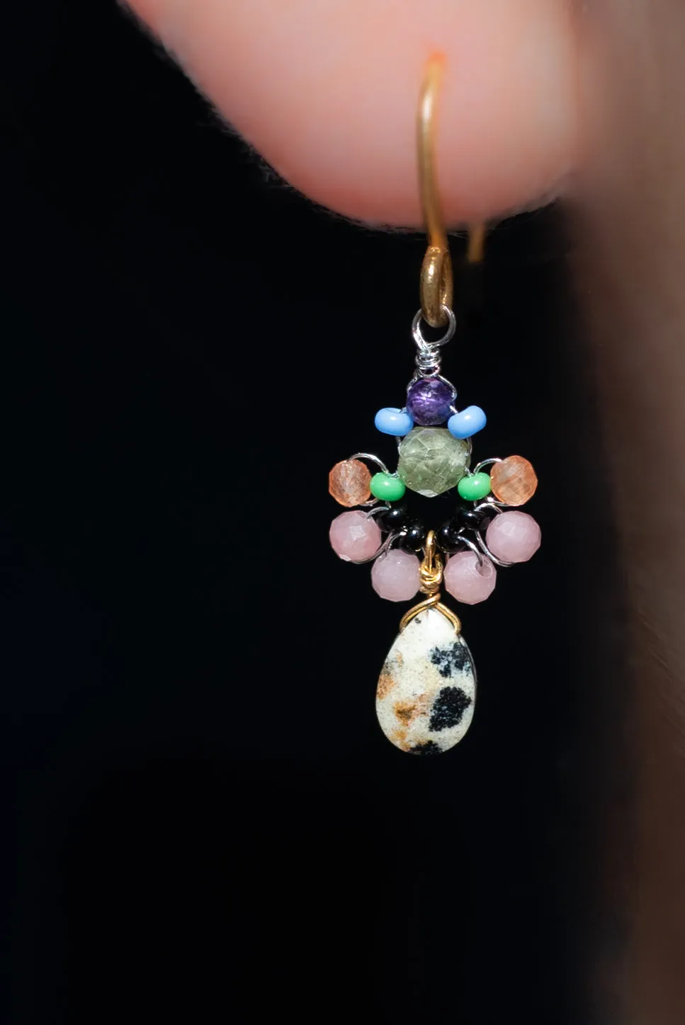 Le Fourbi de Capucine P23 boucles d'oreilles laiton doré jaspe