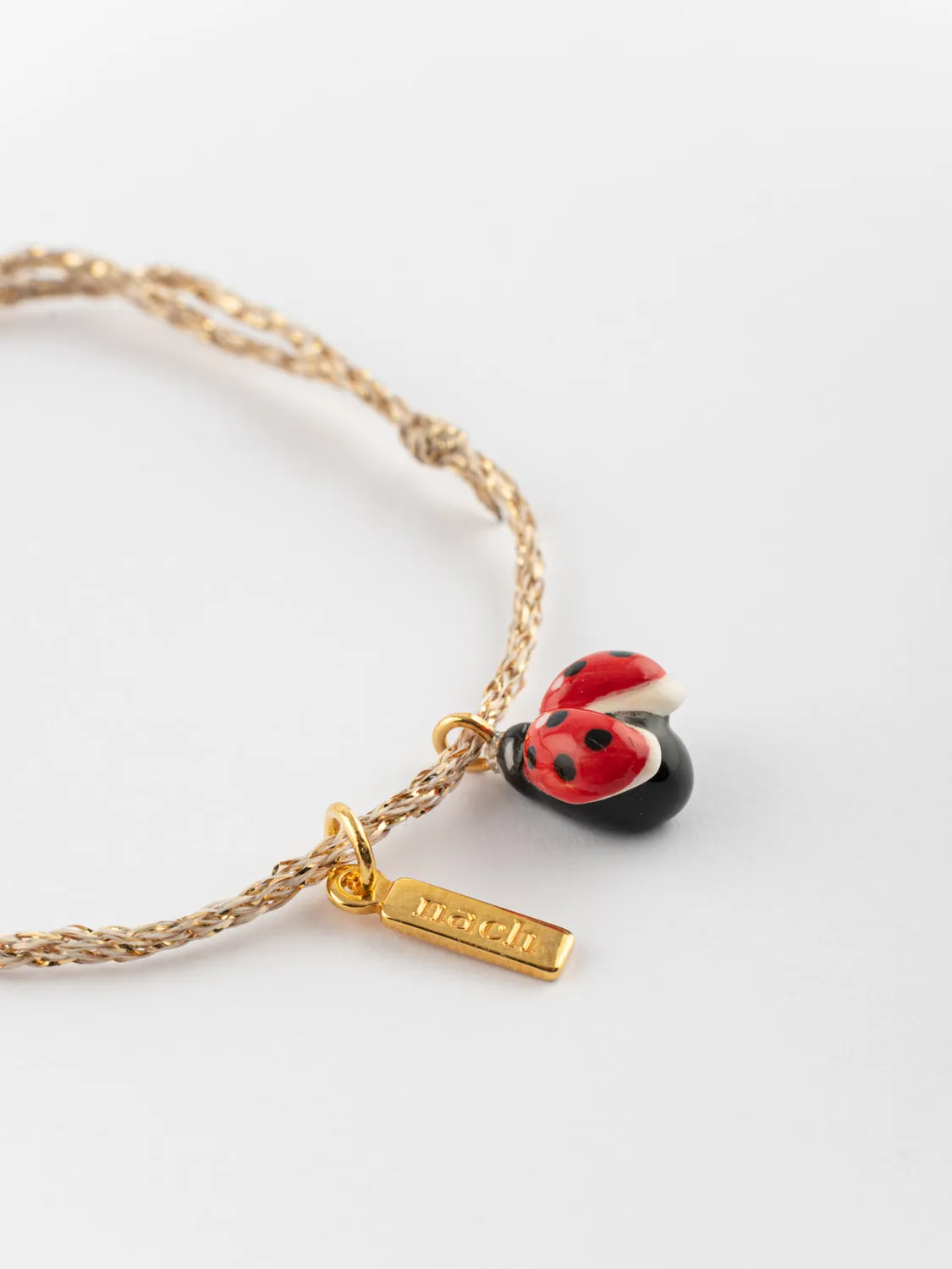 Nach Bijoux Lucky you bracelet coccinelle cordon ajustable beige