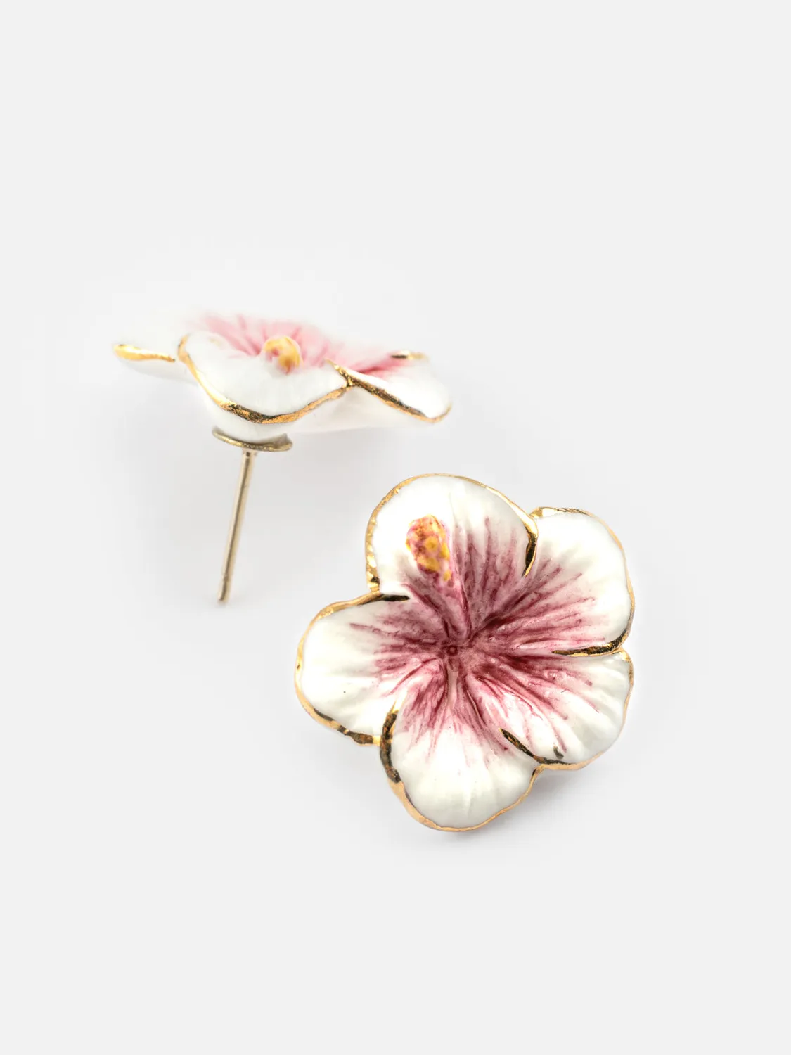 Nach Bijoux hibiscus boucles d'oreilles fleurs porcelaine rose