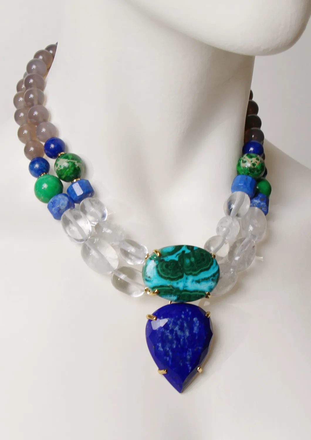 Philippe Ferrandis Lapis Chrysocole collier deux rangs bleu