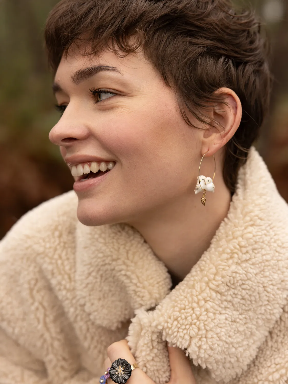 Nach Bijoux Grandes Créoles Chouette Boucles d'Oreilles Porcelaine