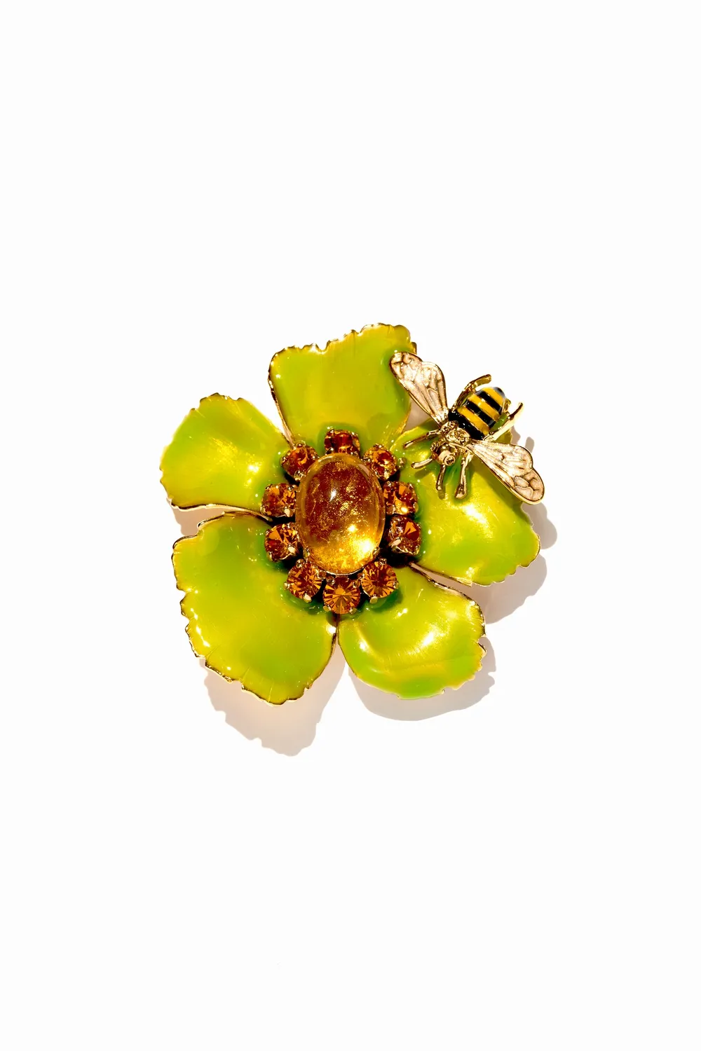 Philippe Ferrandis Bagatelle broche fleurs émaillées vert miel