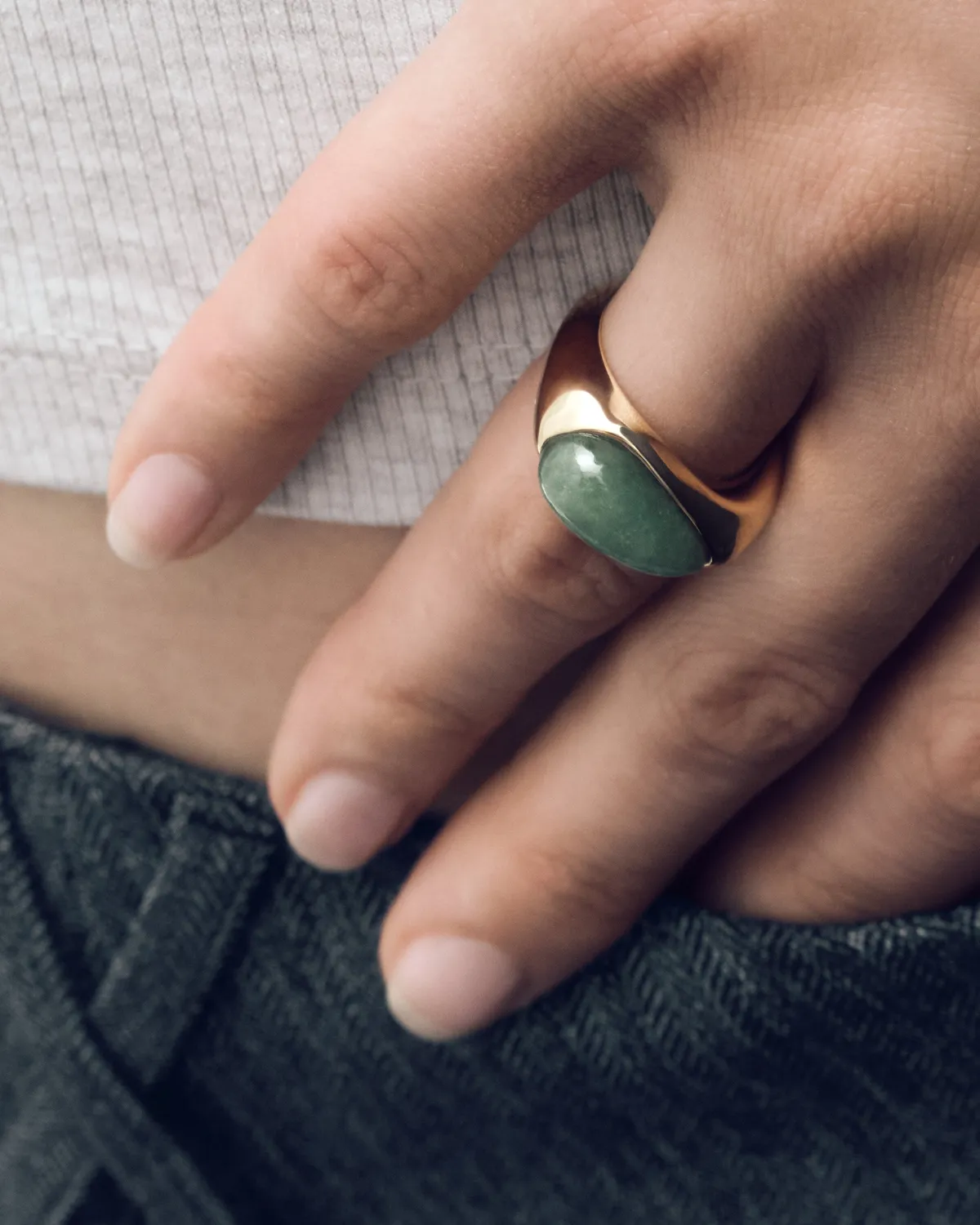 PDPAOLA Luna Stamp bague aventurine verte