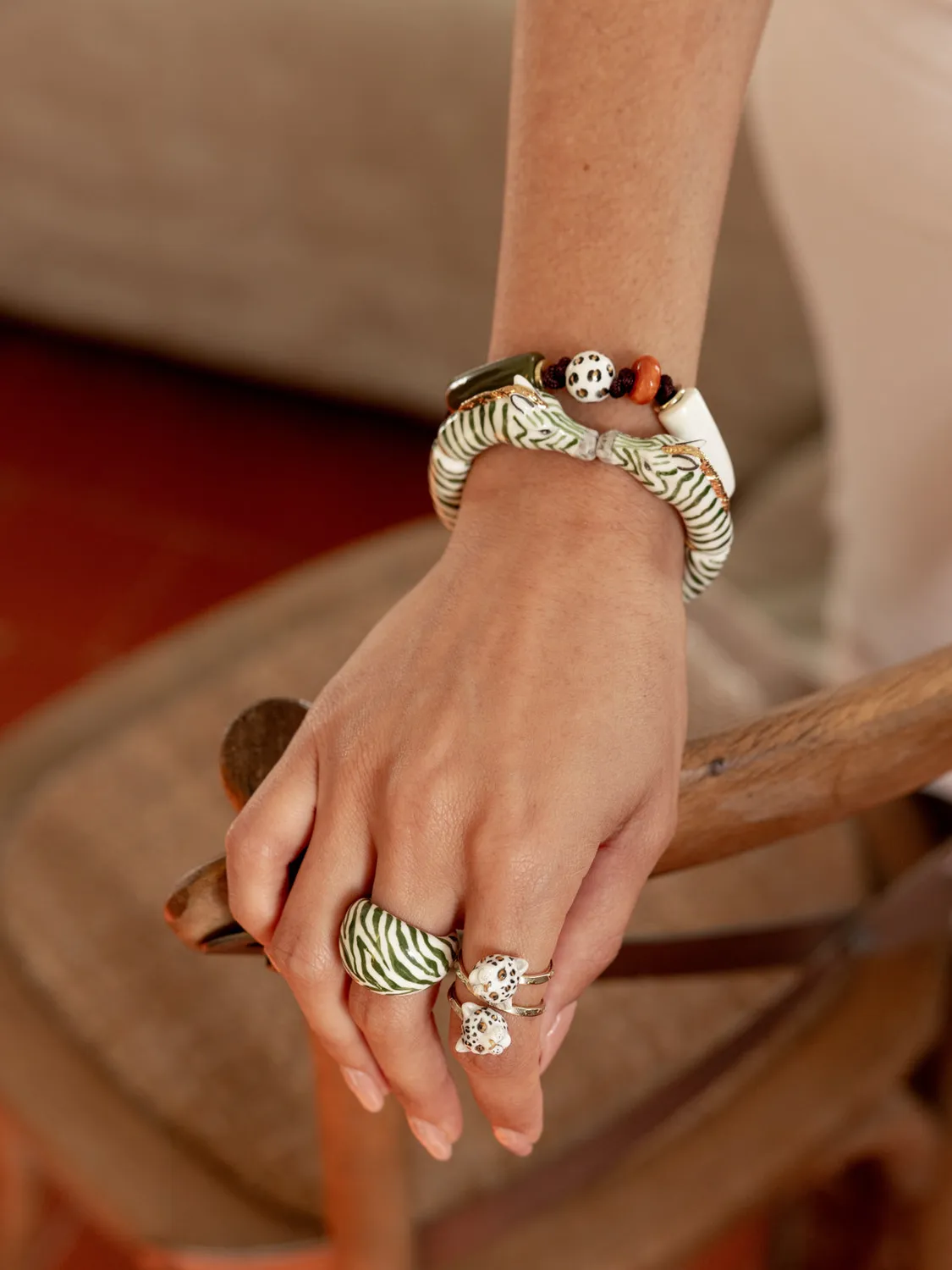 Nach Bijoux bisou zèbres verts et dorés bracelet porcelaine