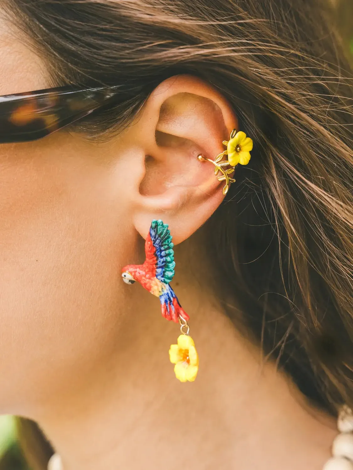 Nach Bijoux hibiscus jaune ear cuff boucle unité 2,2 cm