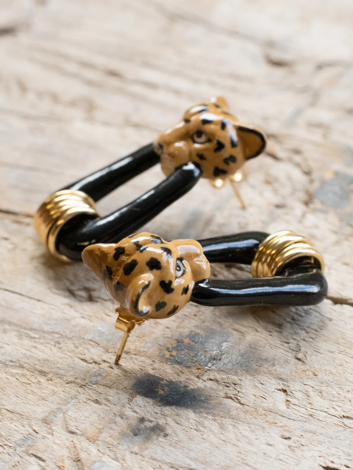 Nach Bijoux léopard noir Force boucles d'oreilles animale