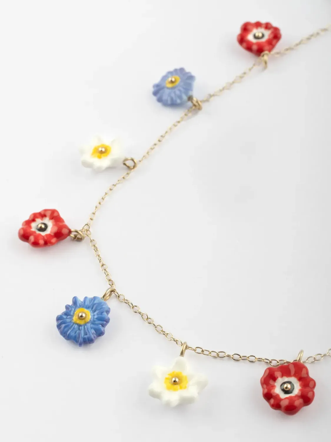 Nach Bijoux Collier Fleurs anémones porcelaine rouge 44 cm