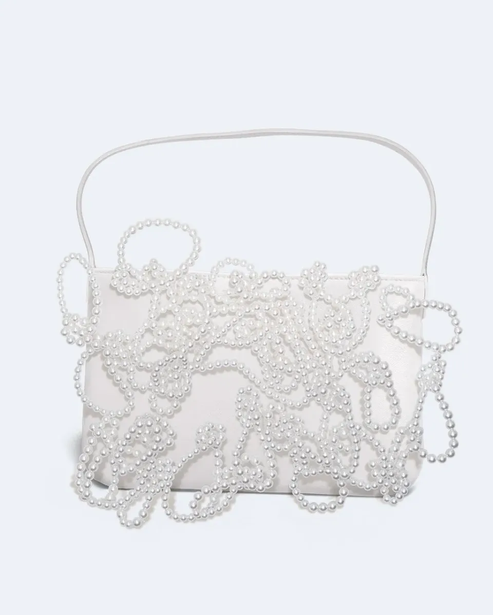 Completedworks Pearly Pearl sac cuir blanc perles