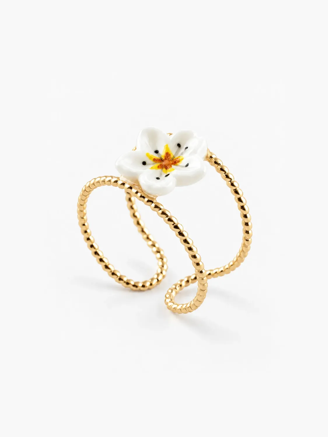 Nach Bijoux fleur de poirier bague double anneau ajustable