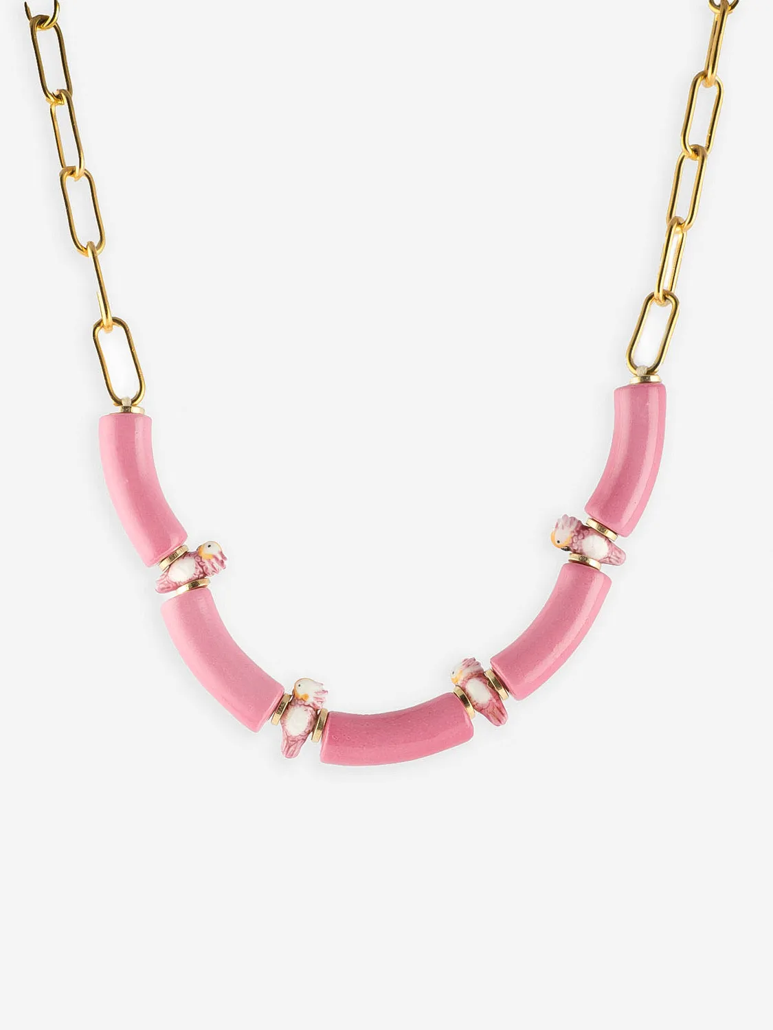 Nach Bijoux cacatoès collier perles roses porcelaine 45 cm