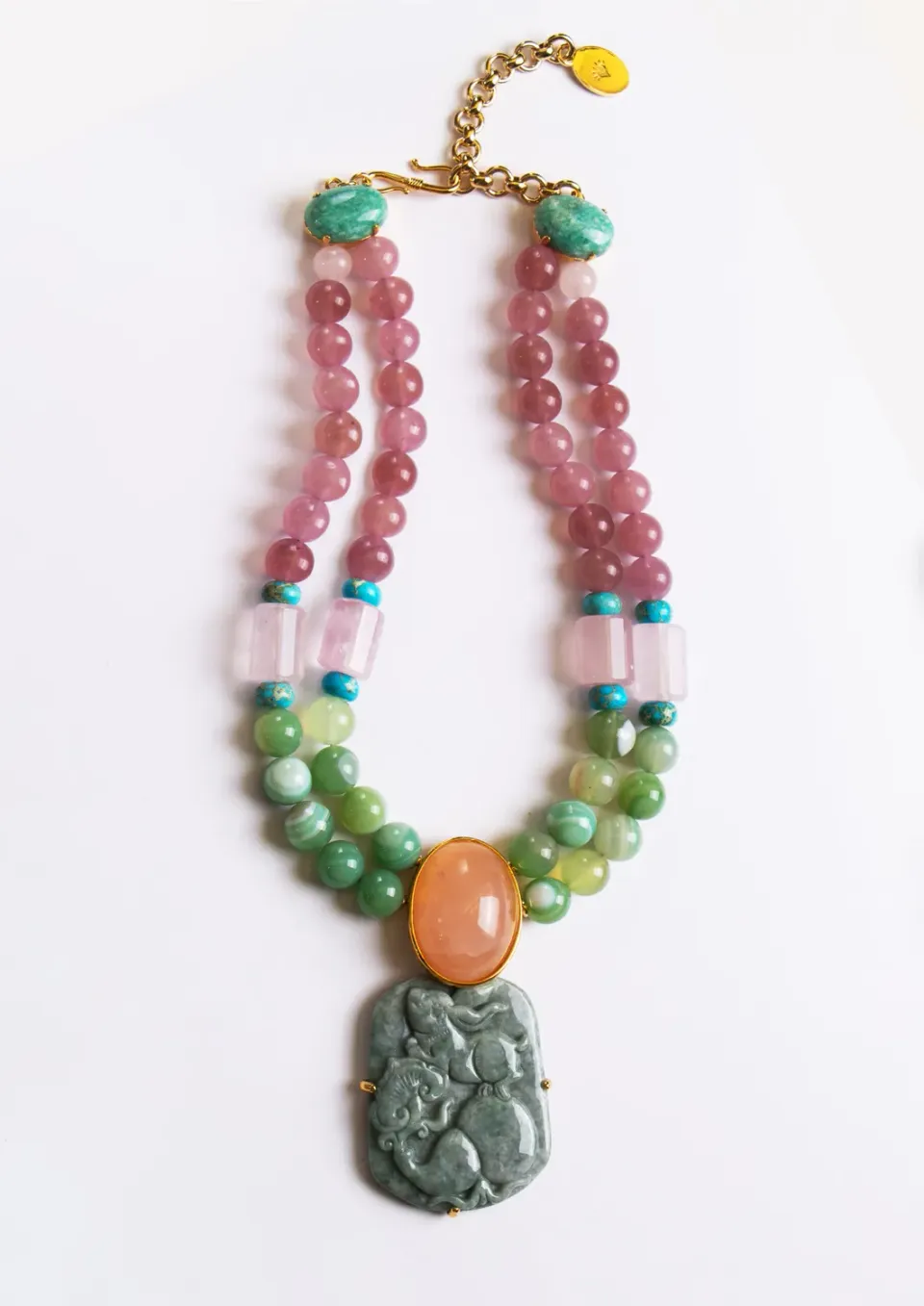 Philippe Ferrandis Jade and Dew collier jade et quartz rose pièce unique