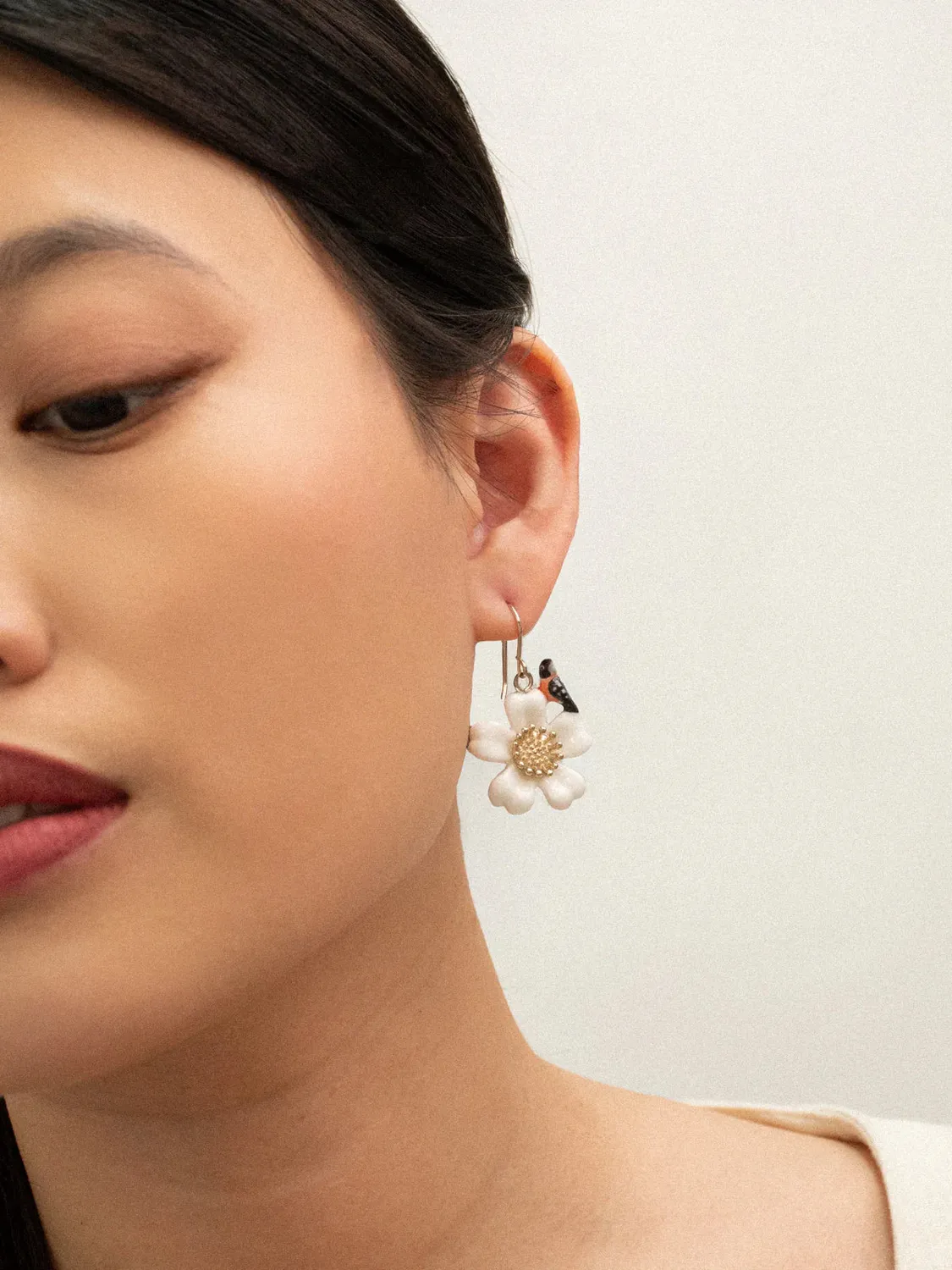 Nach Bijoux oiseau et fleur boucles d’oreilles porcelaine 31 mm