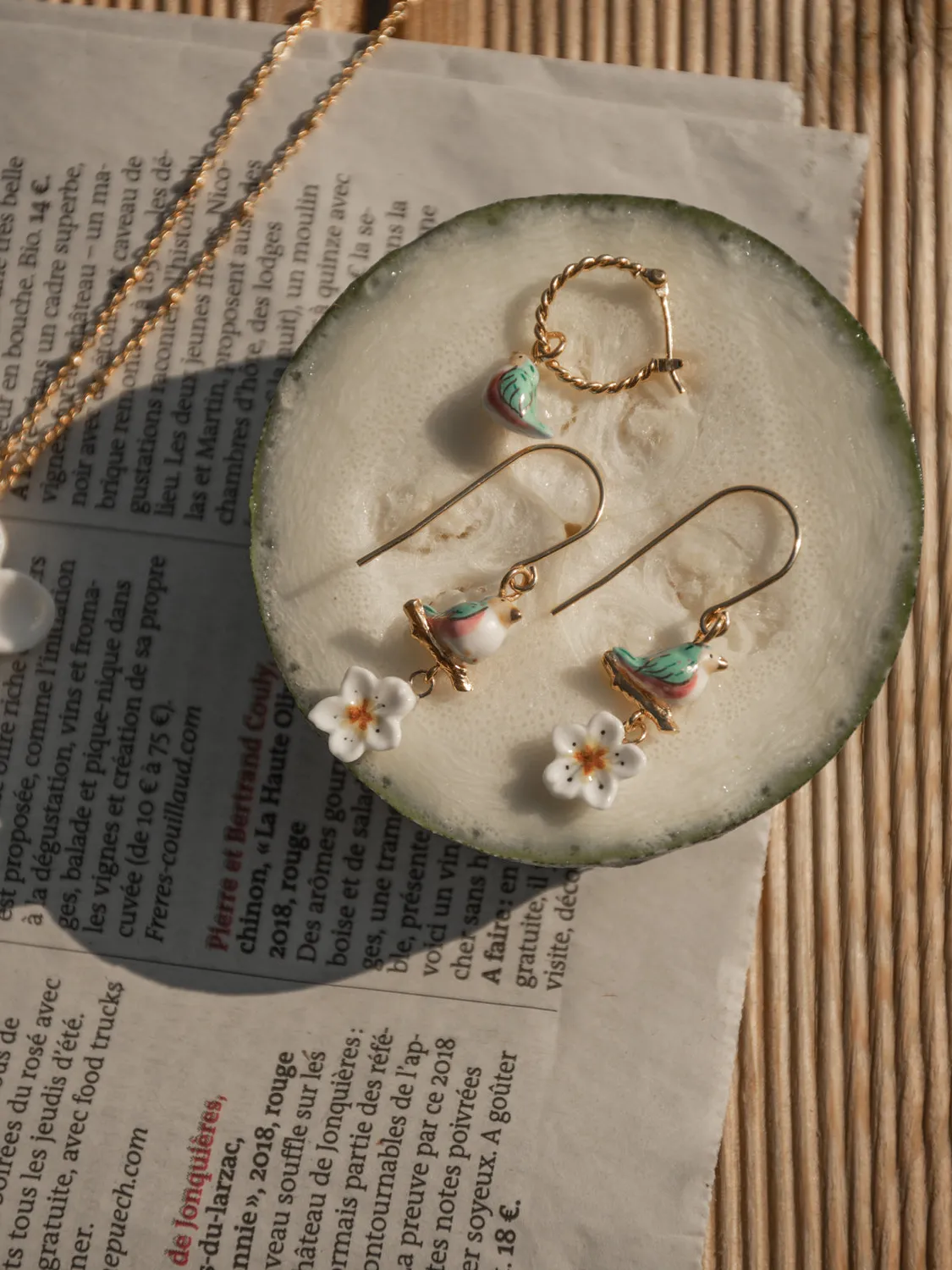 Nach Bijoux mini créole oiseau bleu boucle unité doré