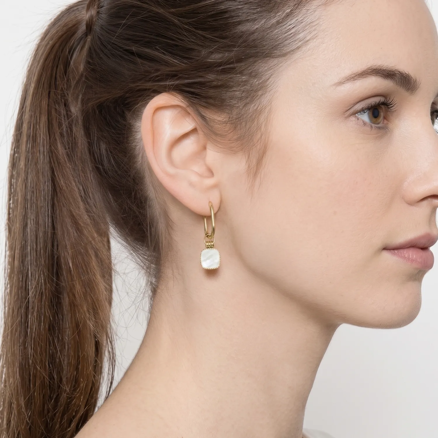 Nao de Paris Vintage Blanc boucles d’oreilles nacre acier