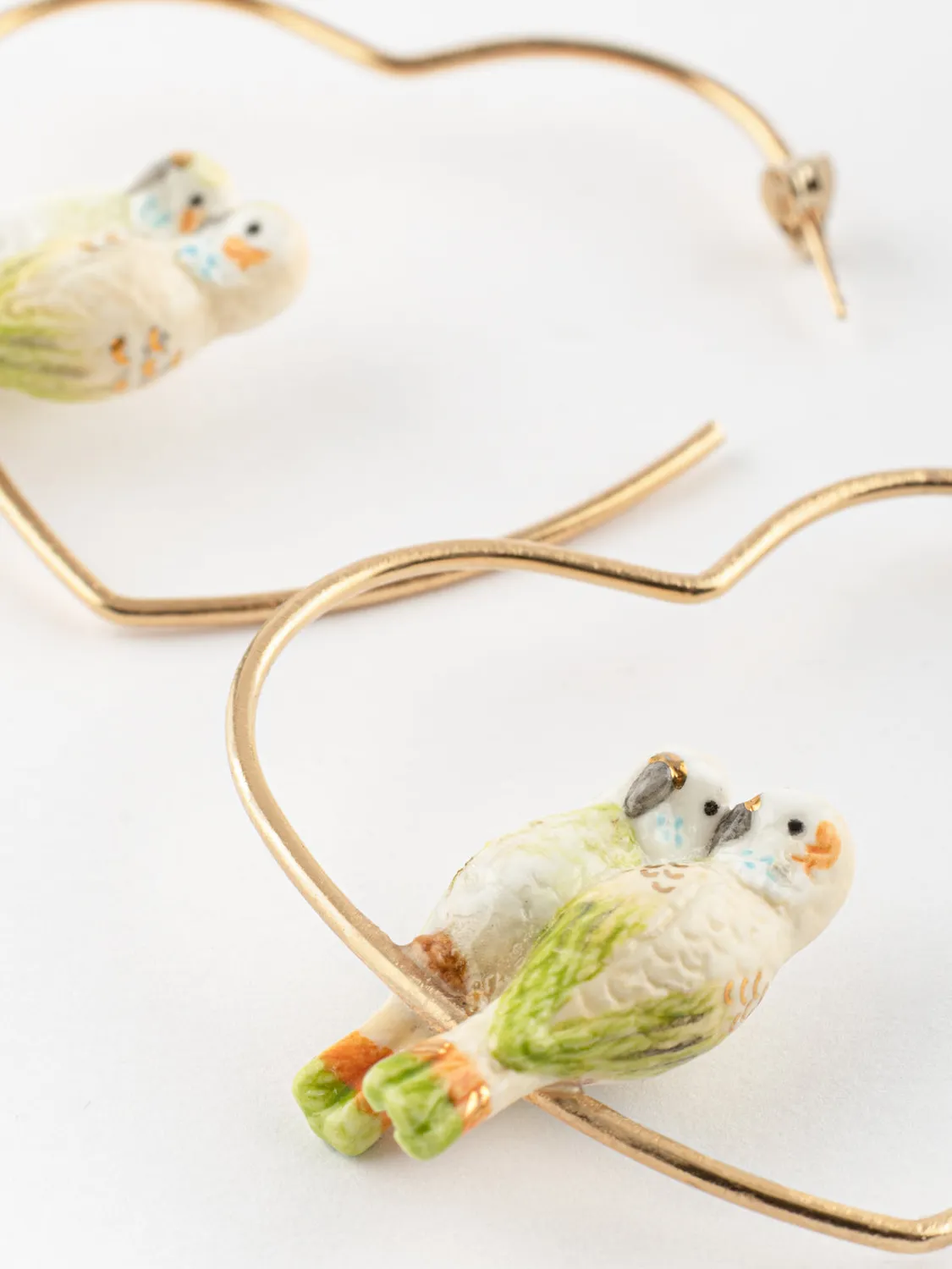 Nach Bijoux Perruches créoles cœur couple vert 7 cm