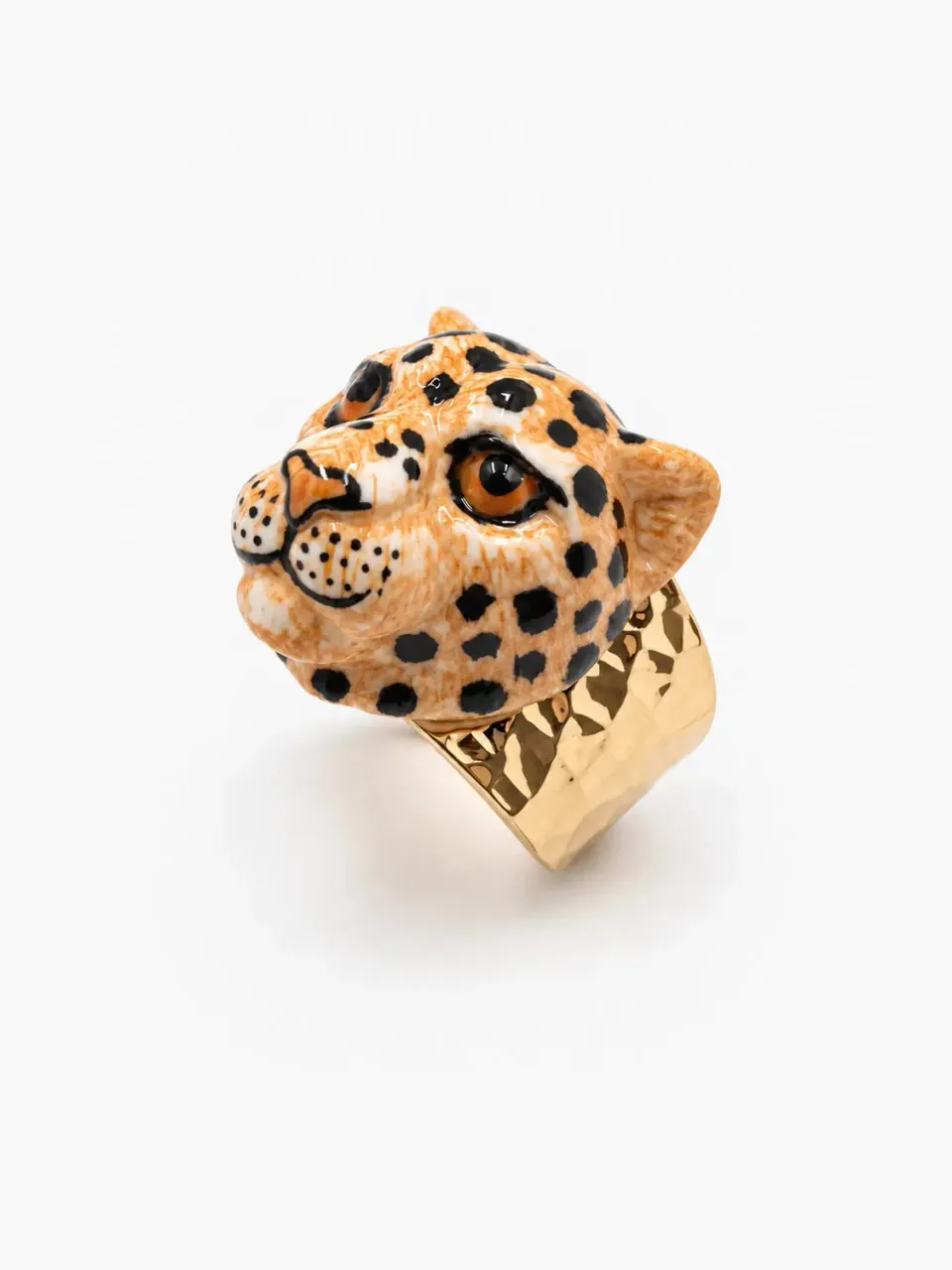 Nach bague martelée léopard ajustable dorée
