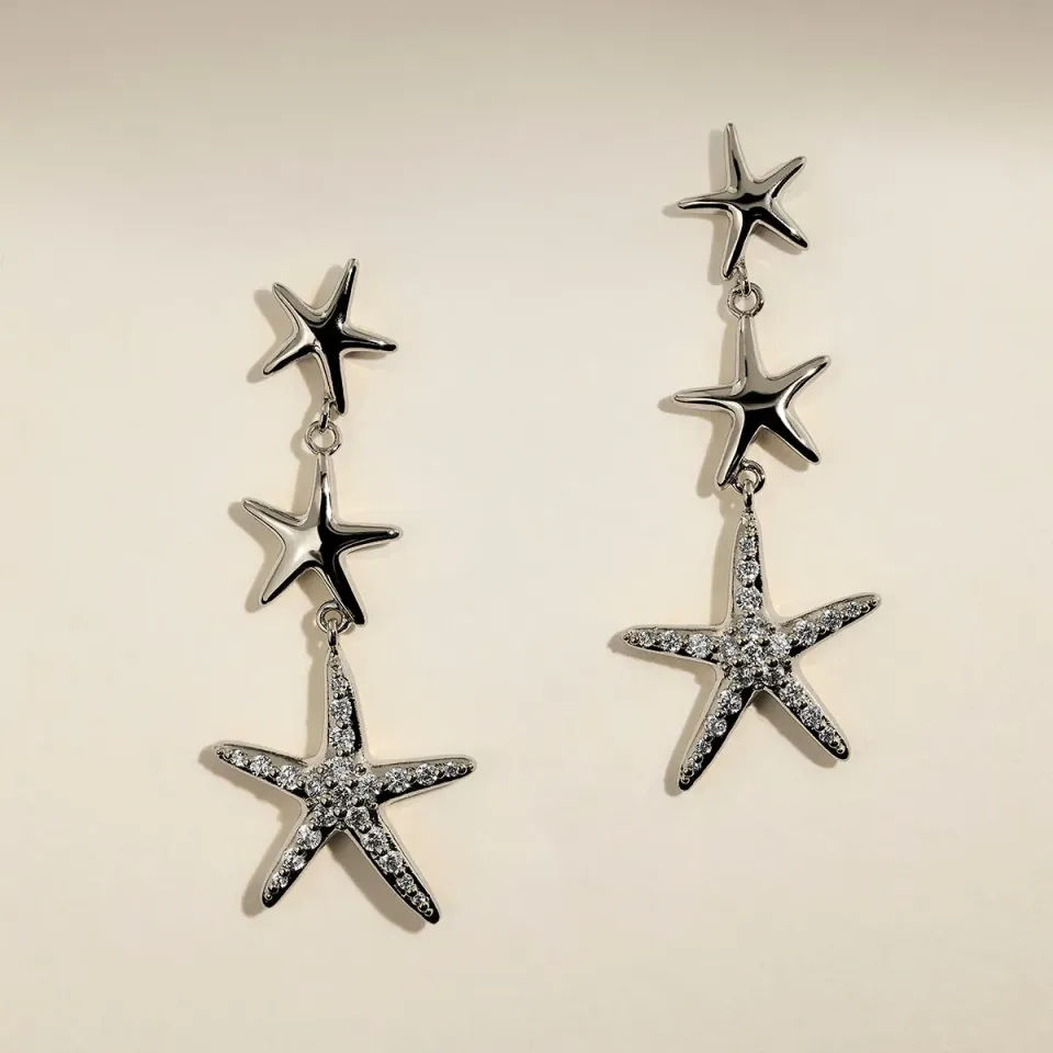Astrid & Miyu Starfish Drop Studs boucles doreilles argent toile de mer