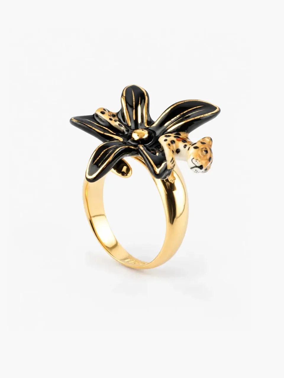 Nach Bijoux bague fleur d'Erine et léopard porcelaine ajustable