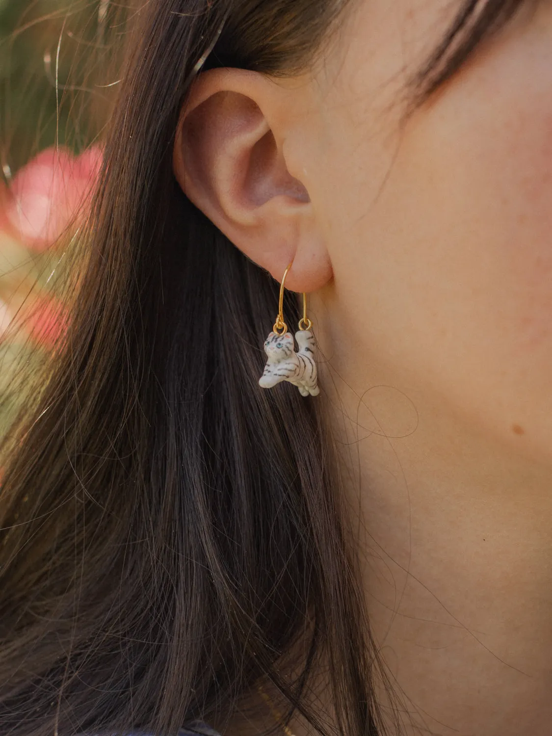 Nach Bijoux Créoles Saut de Chaton Tabby boucles porcelaine