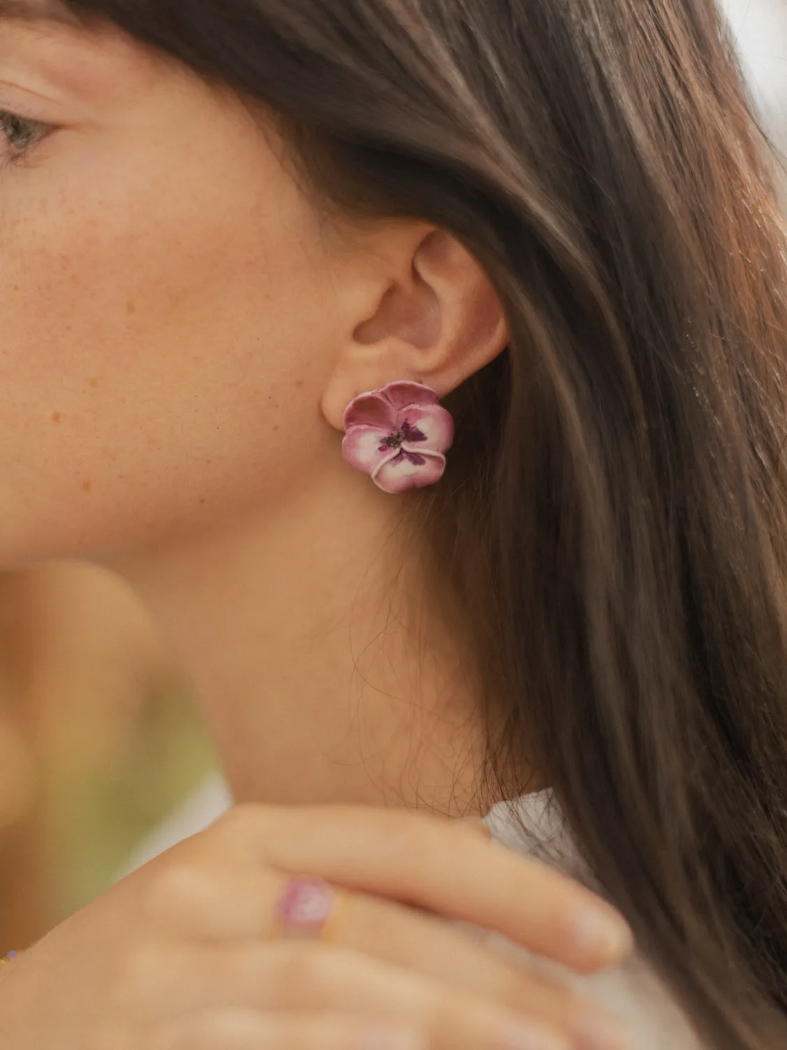 Nach Bijoux fleur pensée boucles puces violettes porcelaine