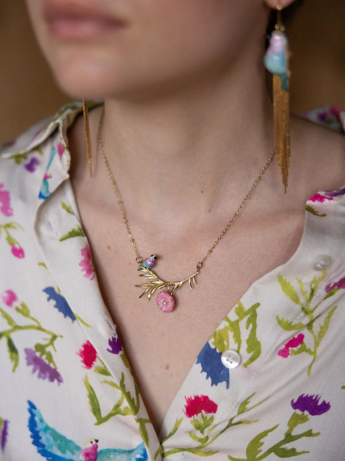 Nach Bijoux Rollier collier oiseau branche 48 cm
