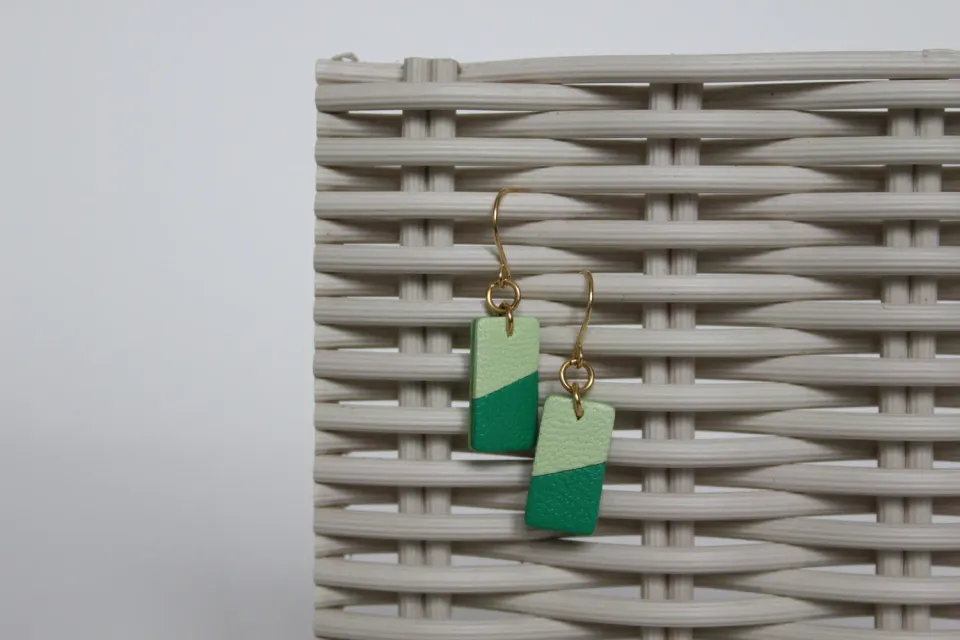 Drelin Duo Vert boucles d’oreilles argent 925 plaqué or cuir