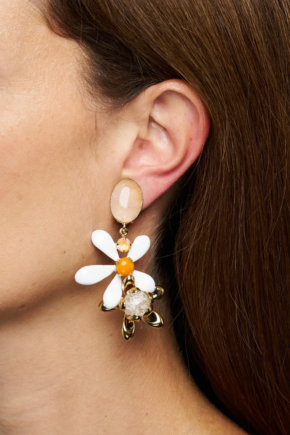 Philippe Ferrandis Neroli boucles dormeuses perle émail blanc