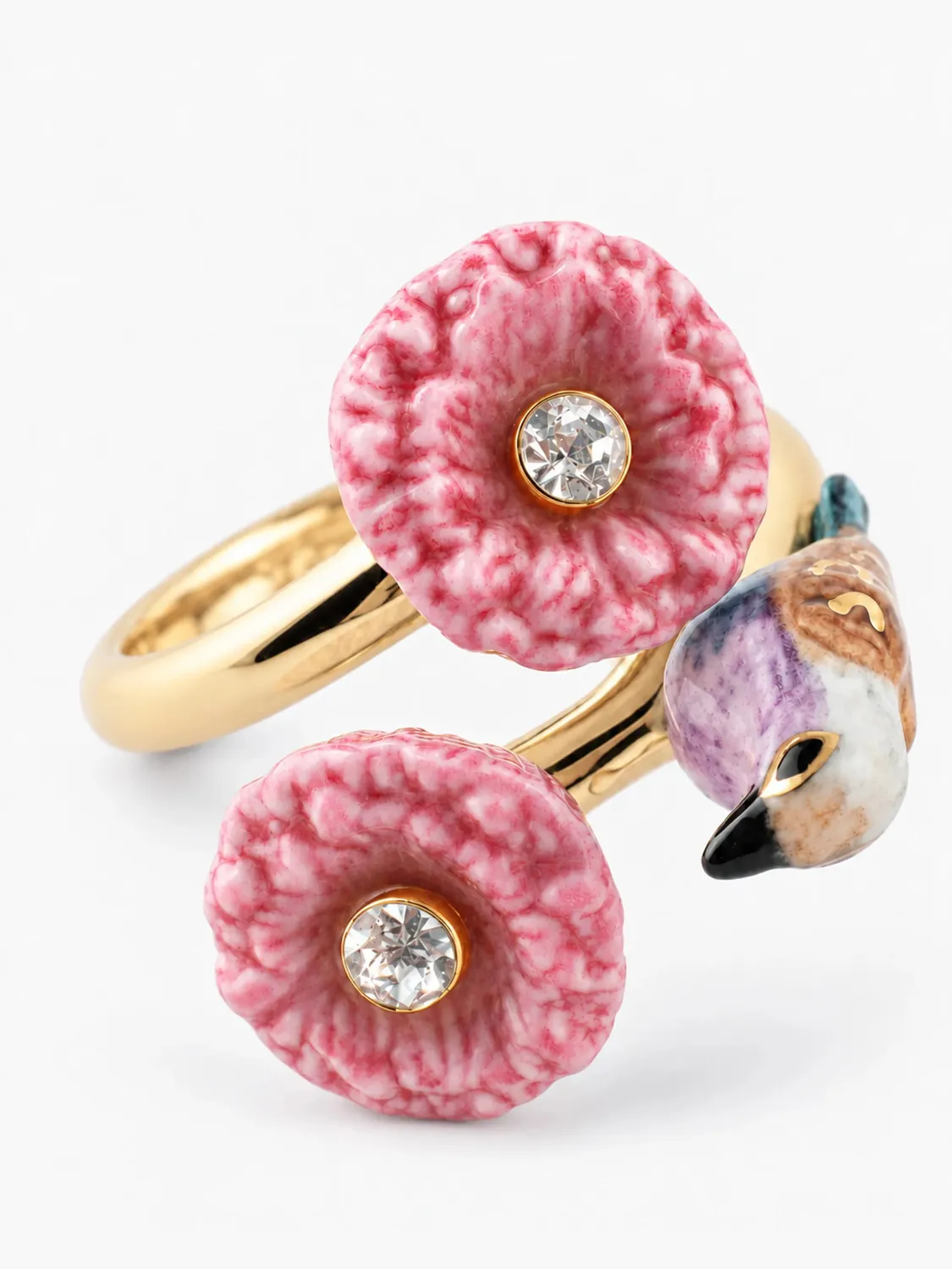 Nach Bijoux oiseau et chardons roses bague ajustable porcelaine