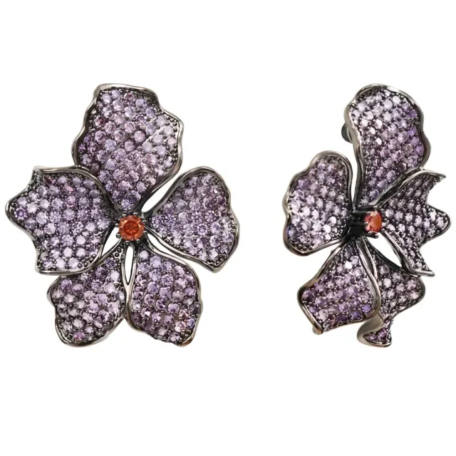 Nao de Paris Purple Iris coeur grenadine boucles d’oreilles ruthénium