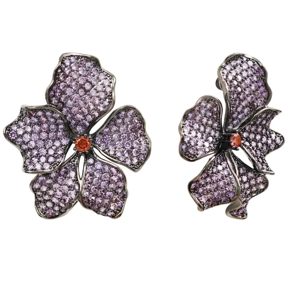 Nao de Paris Purple Iris coeur grenadine boucles d’oreilles ruthénium