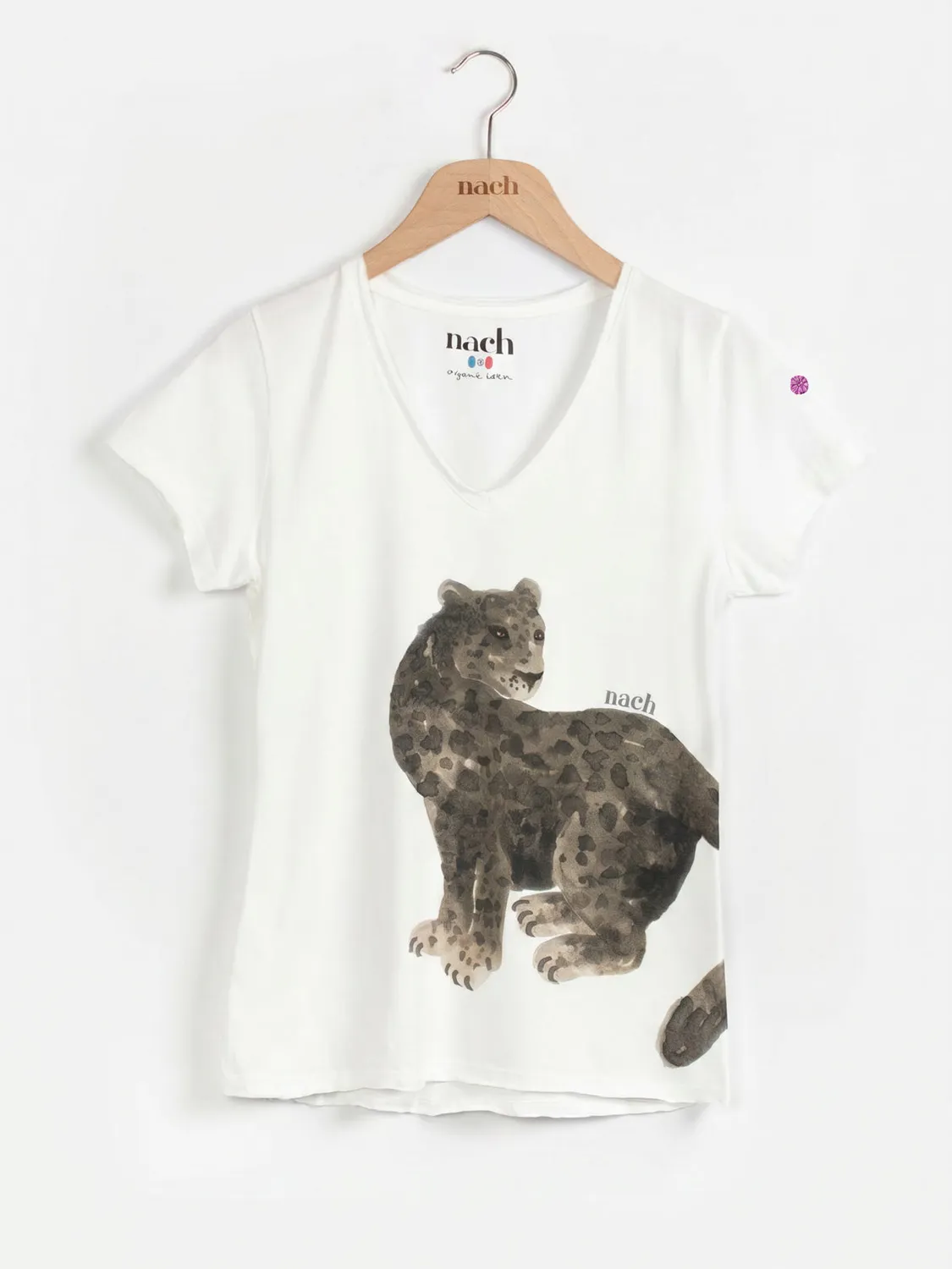 Nach Victor panthère noire t-shirt blanc col V