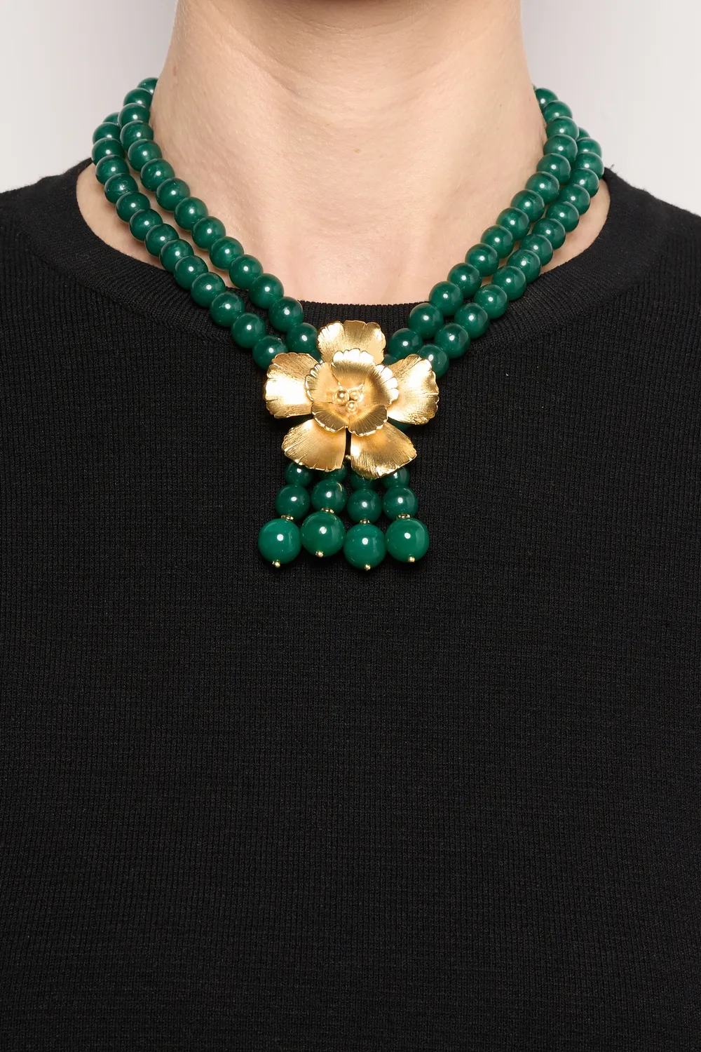 Philippe Ferrandis Magnolia collier double rang noir vert