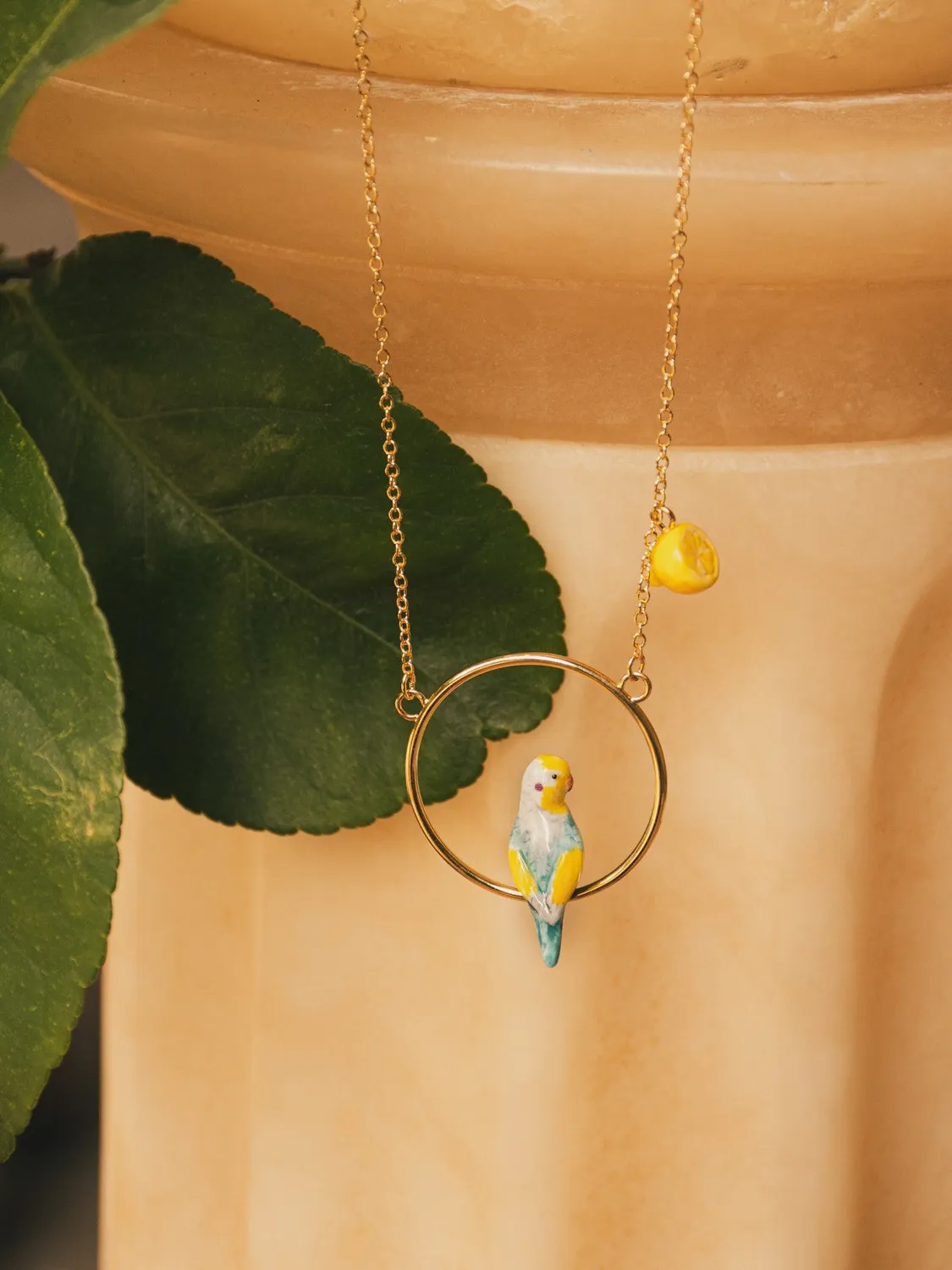 Nach Bijoux Perruche Bleue collier rond citron verre 50 cm