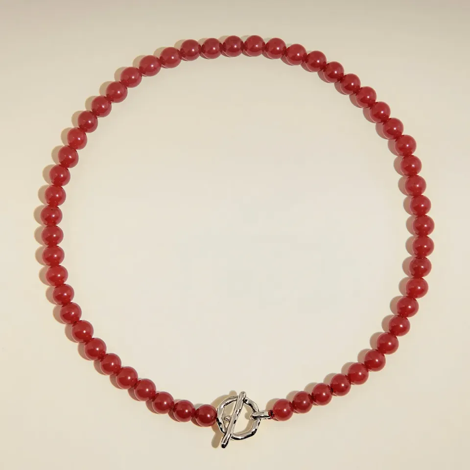 Astrid & Miyu Sunset Red collier perles argent