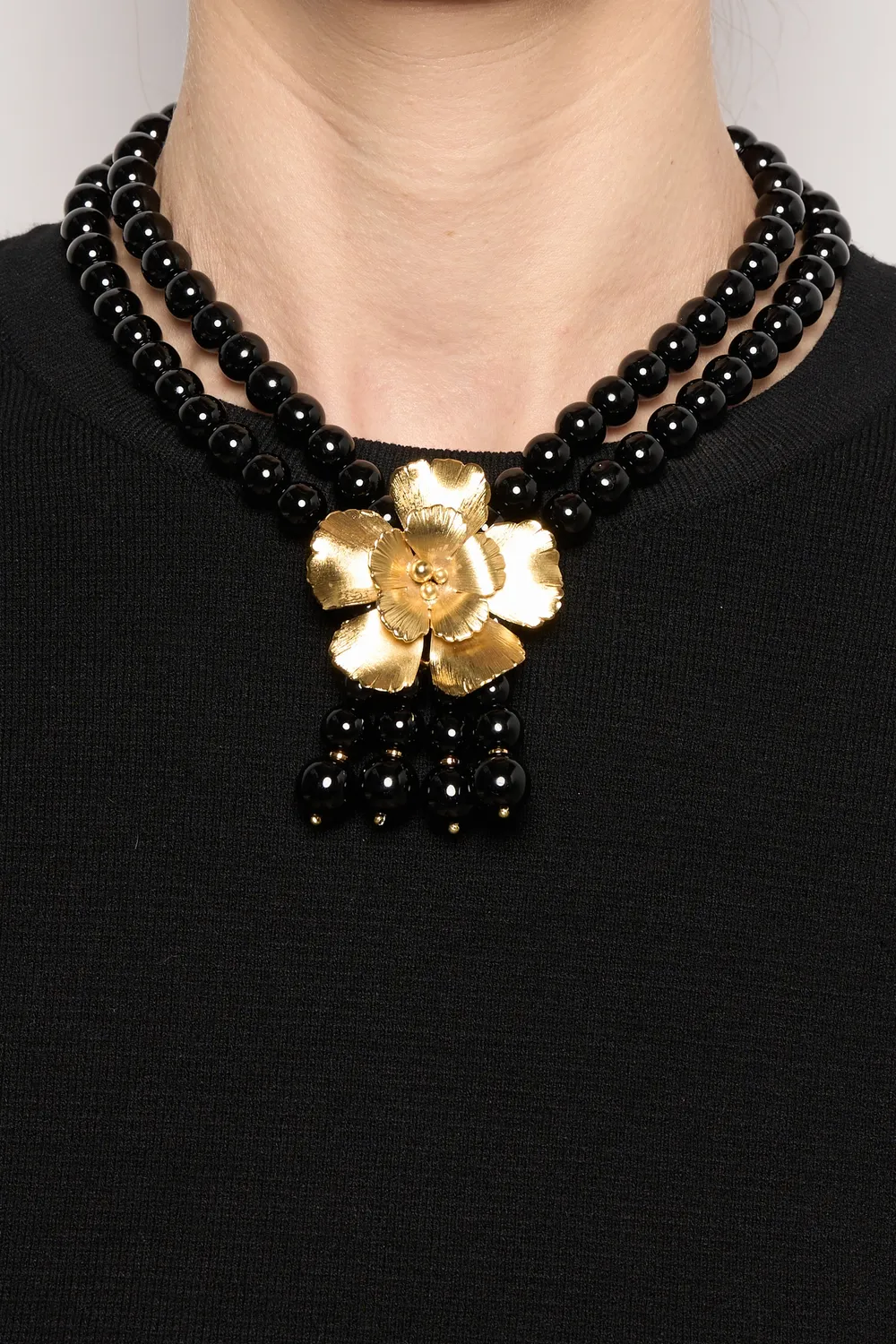 Philippe Ferrandis Magnolia collier double rang noir vert