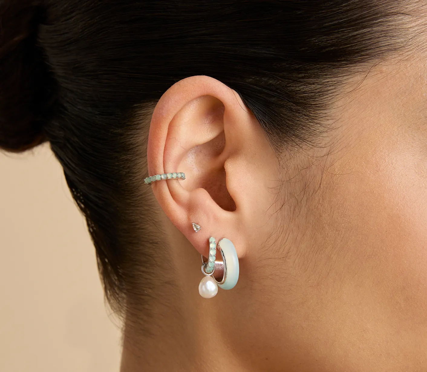 Astrid & Miyu Aqua & Pearl Charm créoles argent perle