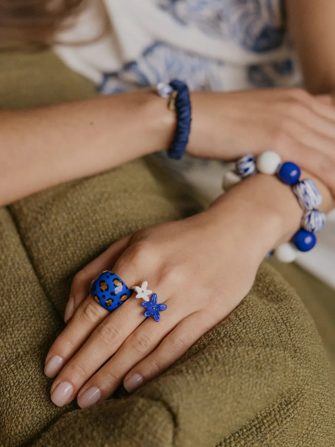 Nach Bijoux Léopard bleu doré bague porcelaine