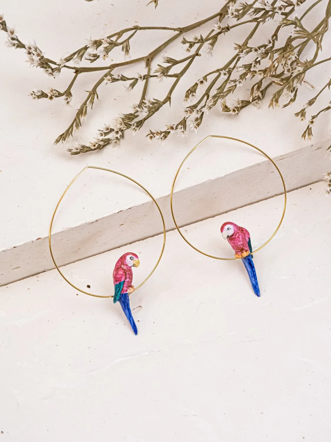 Nach perroquet rose grandes créoles boucles d'oreilles 6 cm