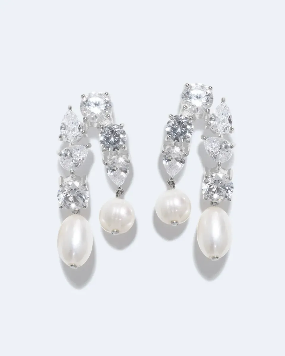 Completedworks Cascading boucles perle zirconia argent