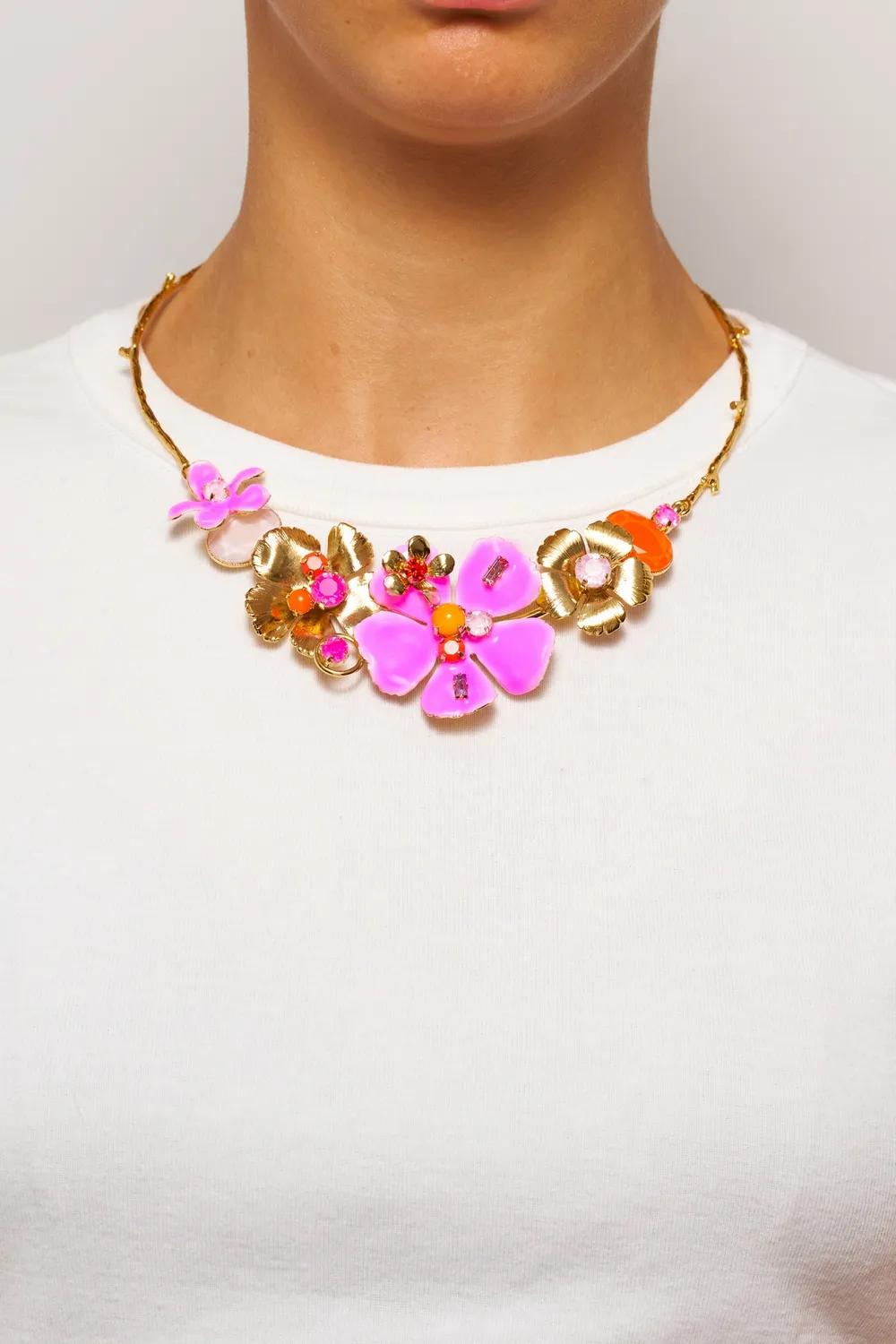 Philippe Ferrandis Ischia collier 2 fleurs émail blanc