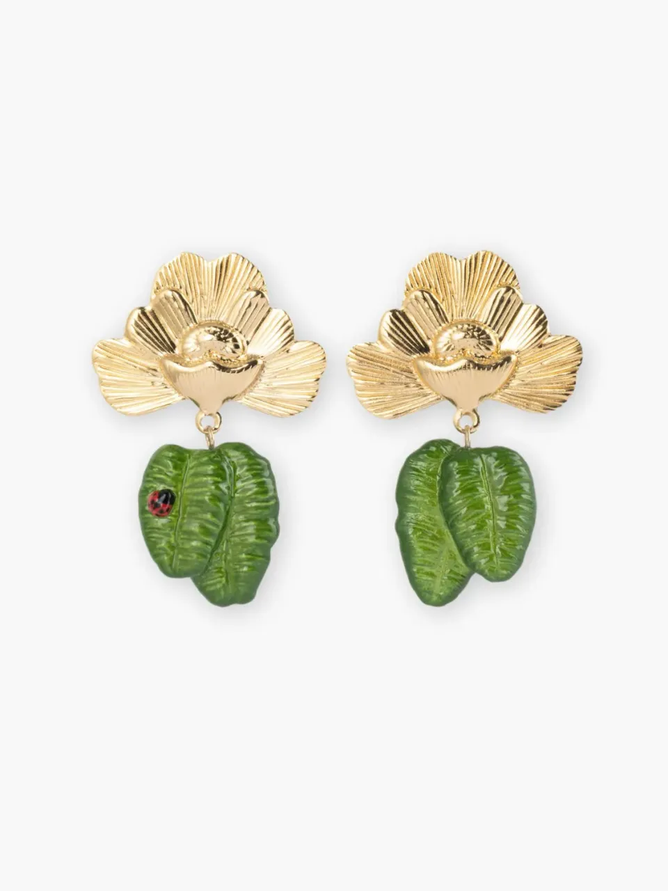 Nach Bijoux fleurs coccinelle pendantes boucles vertes