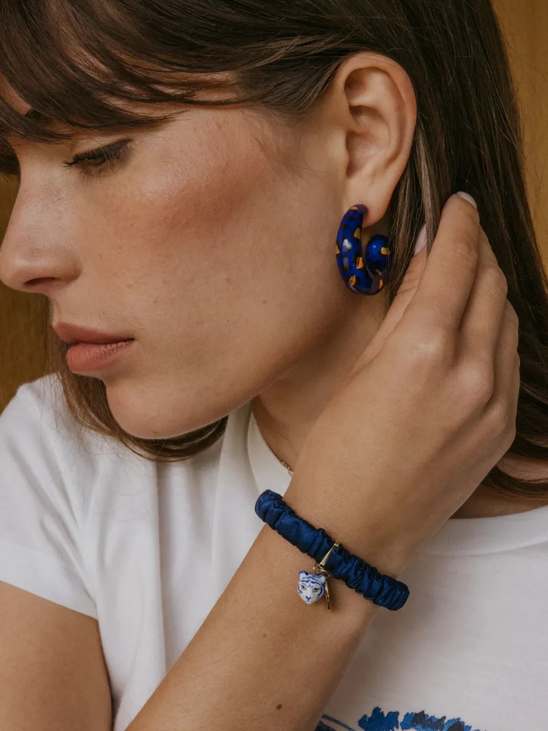 Nach Bijoux chouchou bleu bracelet soie tigre porcelaine