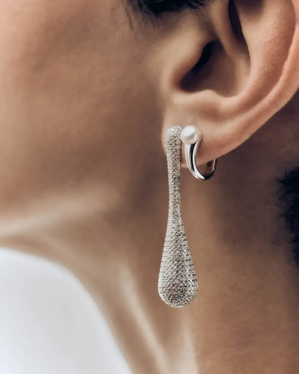 PDPAOLA Pavé Glacier boucles pendantes argent zirconia
