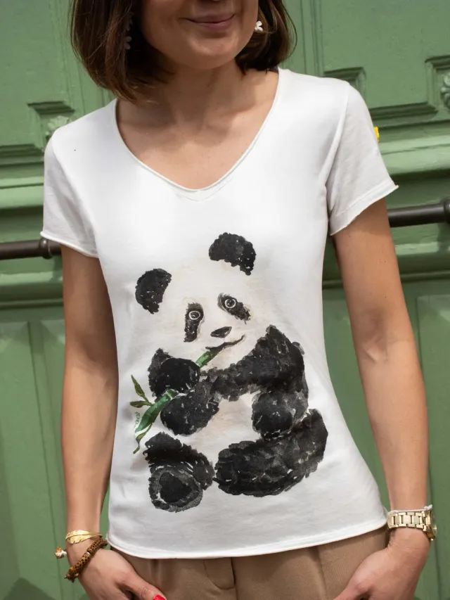 Nach Bijoux Victor panda gourmand t-shirt col V blanc